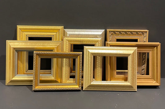 Mix and Match 5 x 7 Gallery Wall - Gold Colored Wood Picture Frames Made from Vintage Moulding.